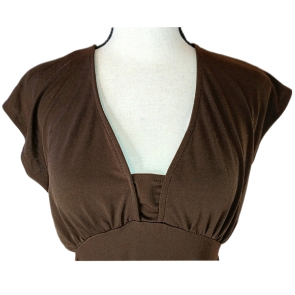 Vintage 90's :: Attention Sexy Brown Dress Tie at Waist Cap Sleeve Dress Size S - Picture 4 of 9